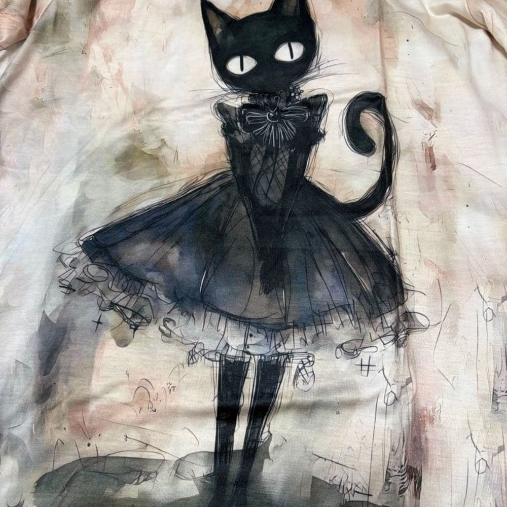 Goth Black Cat Graphic Long Sleeve Tshirt - Picture 4 of 6